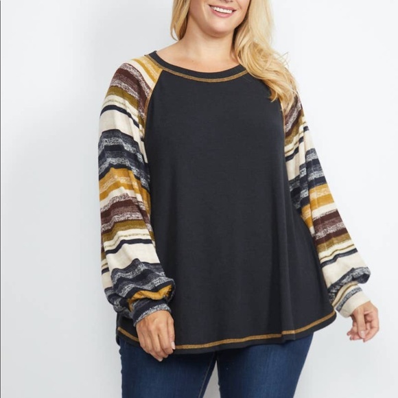 sgswholesale Tops - 😍PLUS SIZE 😍Dolman Style Striped Long Sleeve Top